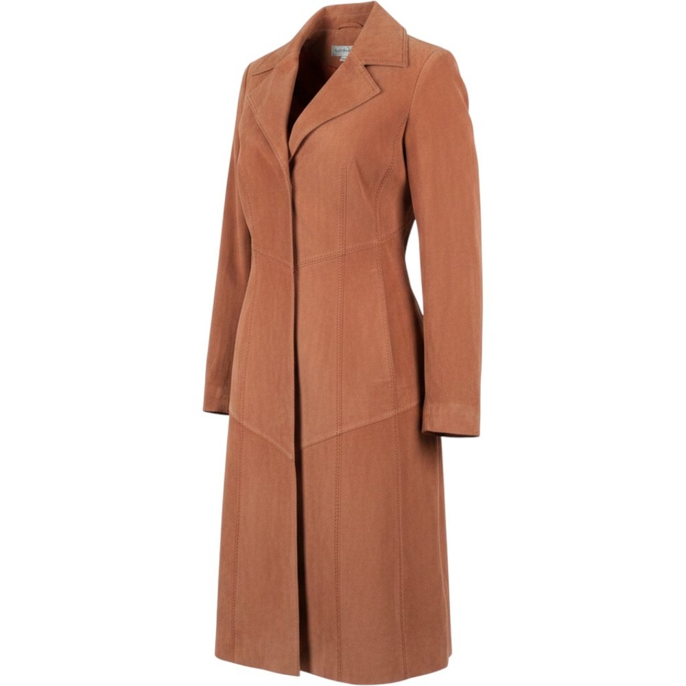 Coldwater Creek Genuine Suede Leather Open Front Duster Coat Rust Orange Size 8